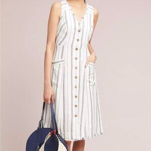 Anthropologie Maeve Midi Dress Berit Striped Shirt Button Front Sleeveless Sz 8